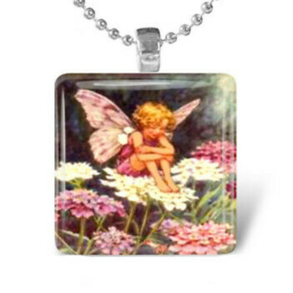Garden Fairy Child Silver & Glass Tile Necklace